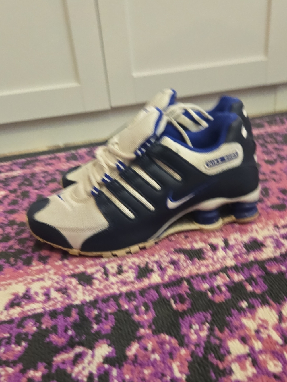 Nike Shox Athletic Sneakers in Navy and White with Royal Blue Accents